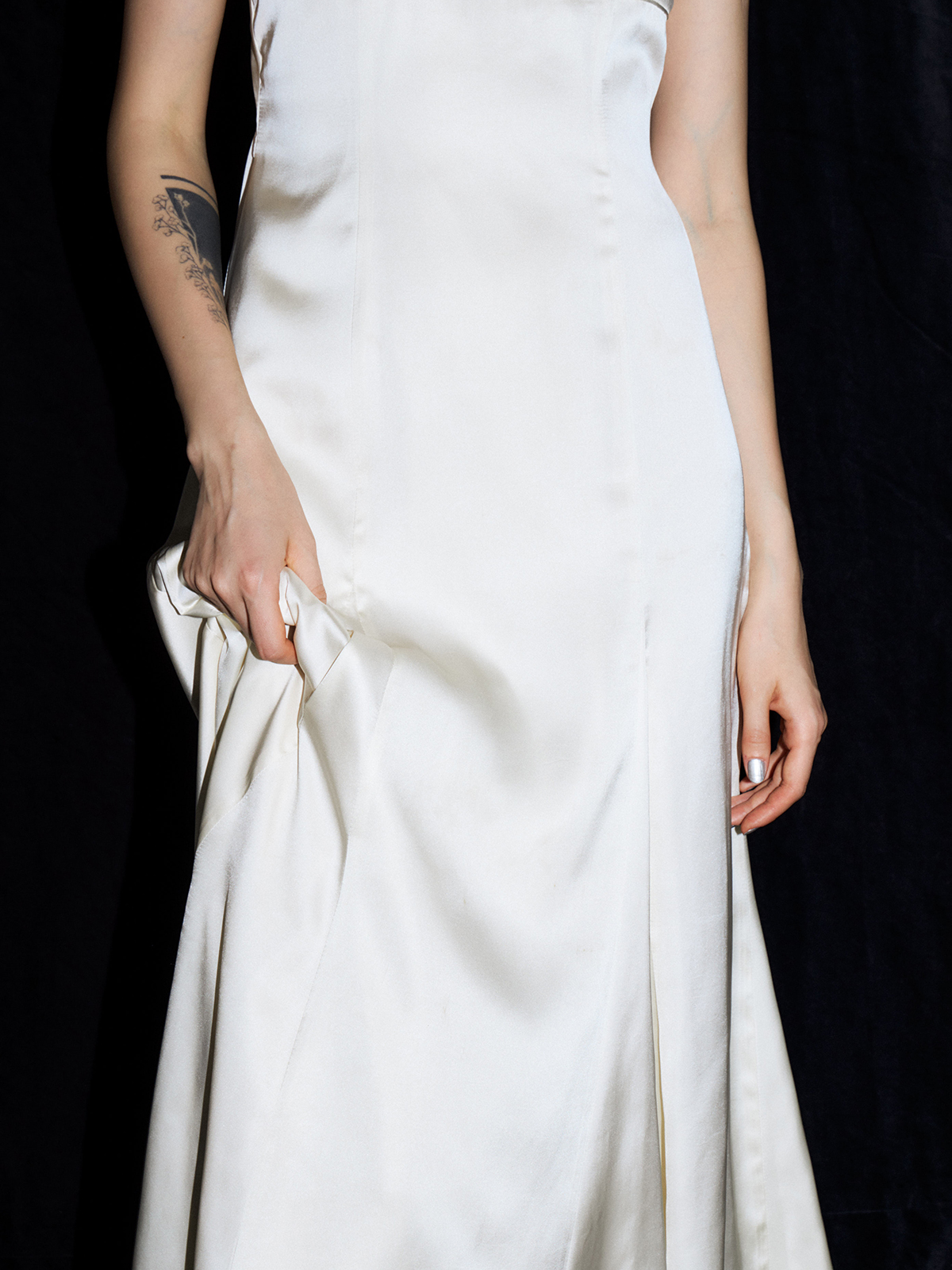 SHEER COMBI SATIN DRESS(36 WHITE): DRESSjosemoon