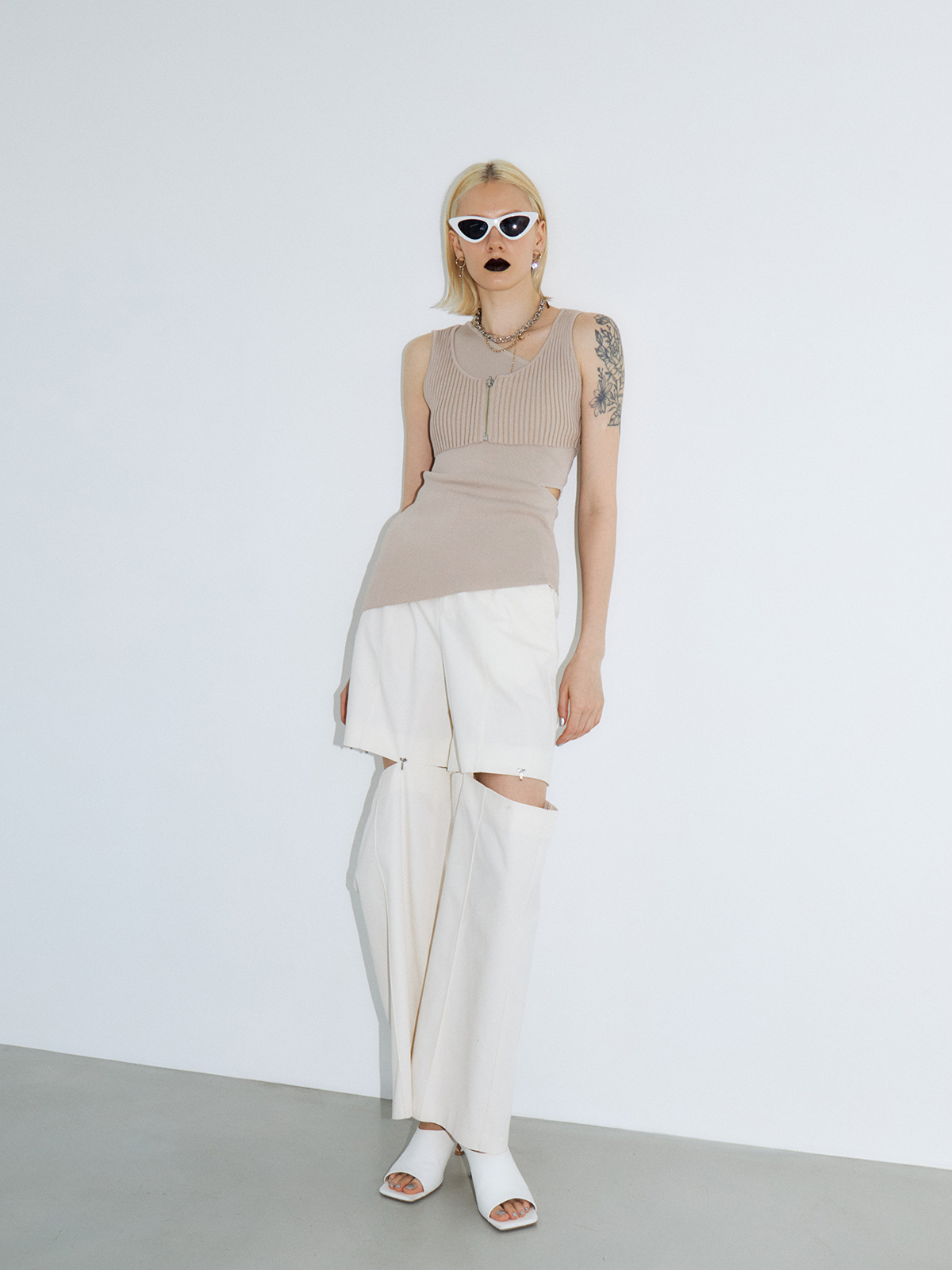 LAYERED ONE SHOULDER KNIT(F BEIGE): TOPSjosemoon