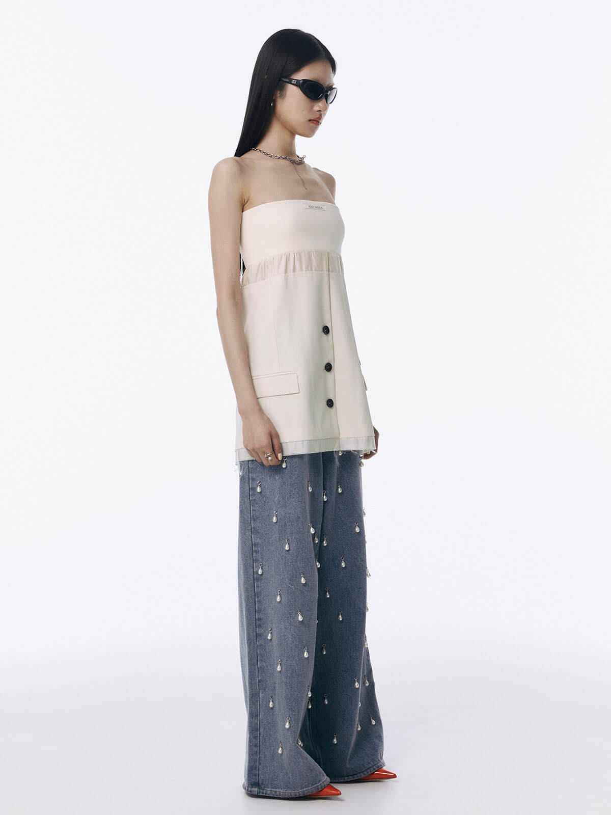 DENIM WIDE PANTS HIGH(34 WHITE): BOTTOMSjosemoon