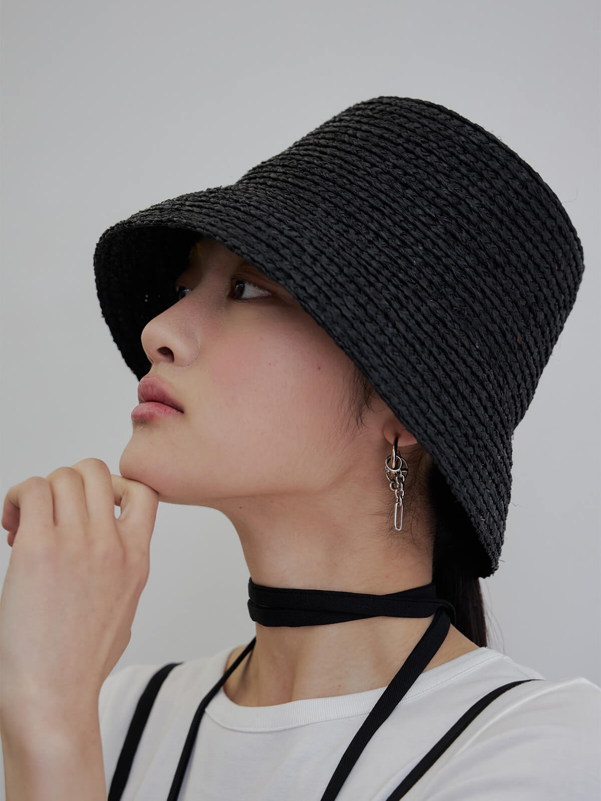 RAFFIA HAT(F BLACK): GOODSjosemoon