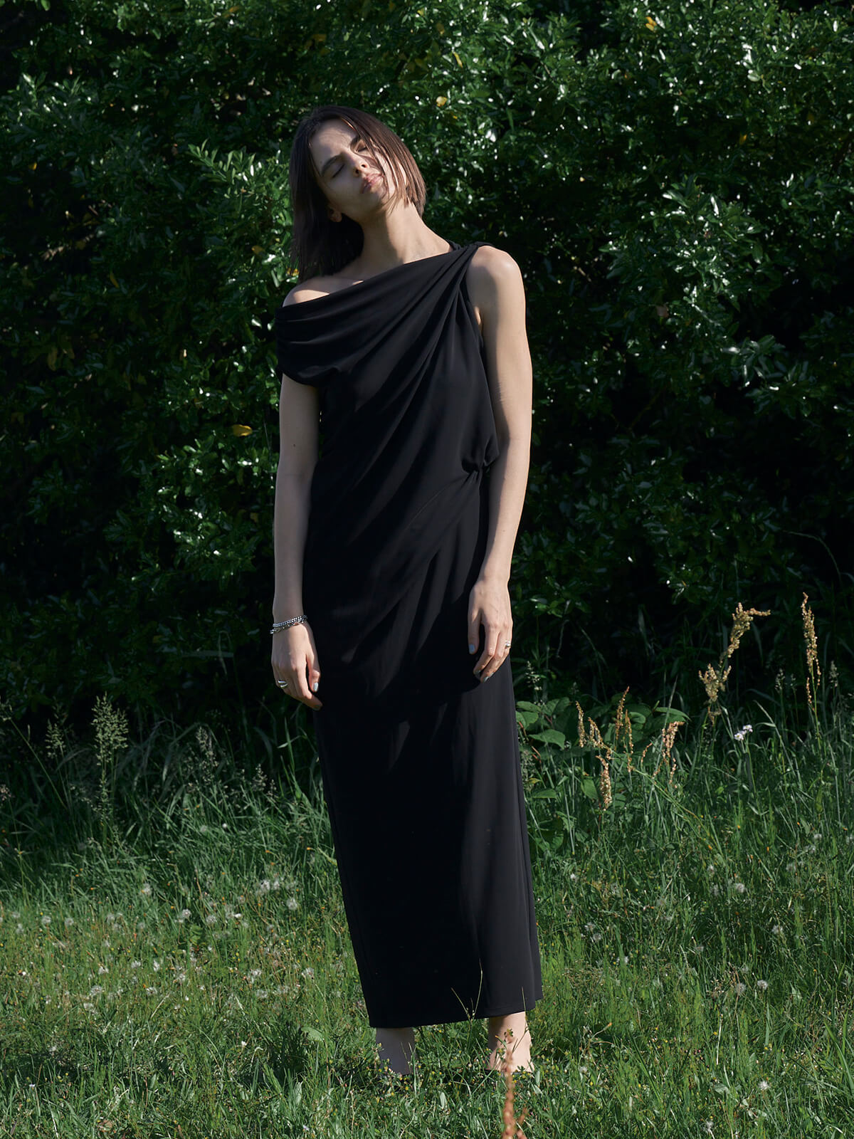 FLOW DRAPE DRESS(F BLACK): DRESSjosemoon