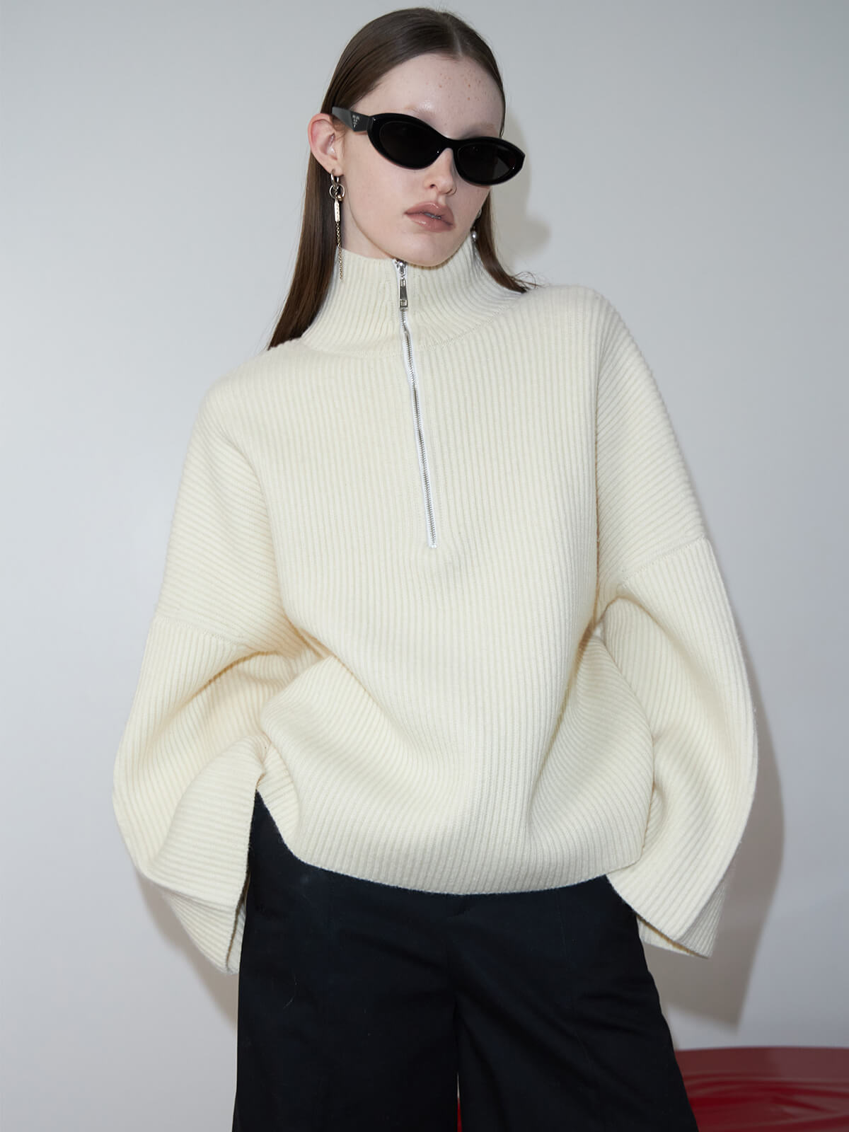 ZIP-UP WOOL KNIT TOPS(F WHITE): TOPSjosemoon ZIP-UP WOOL KNIT TOPS(F WHITE): TOPSjosemoon