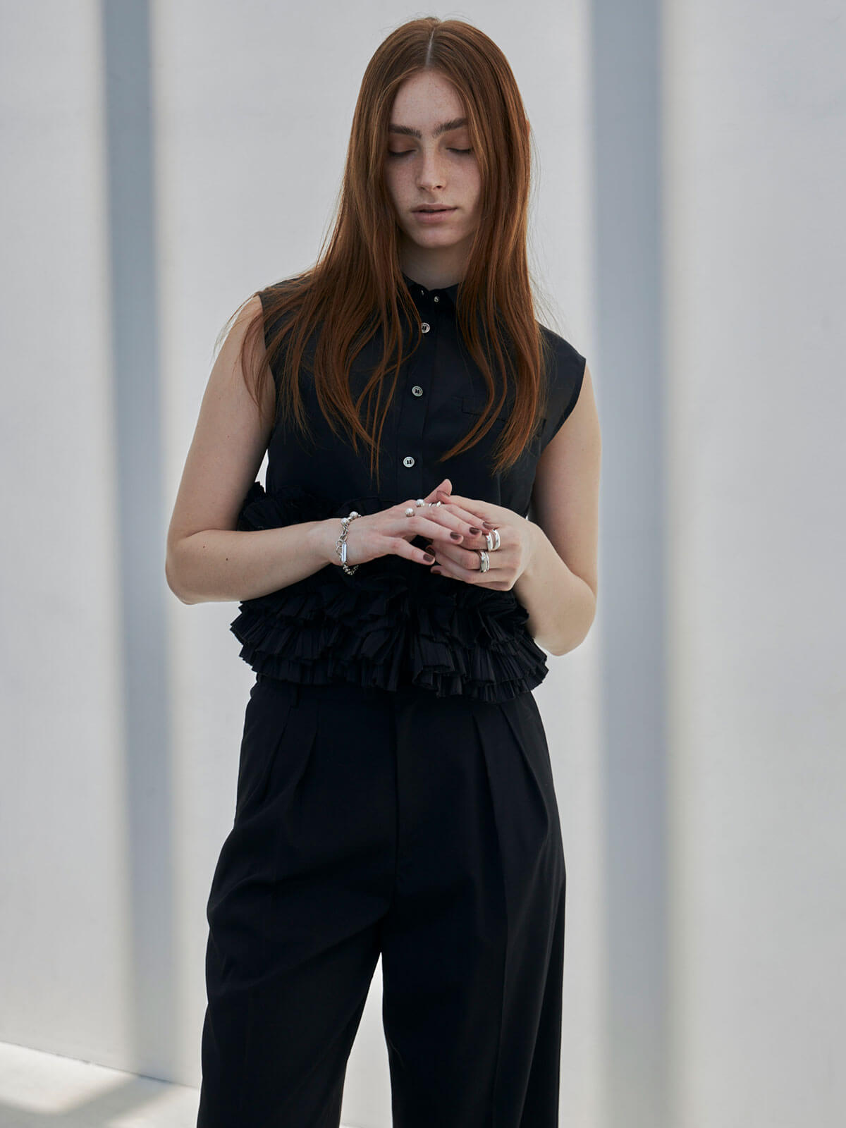 RANDOM FRILL BLOUSE(F WHITE): TOPSjosemoon