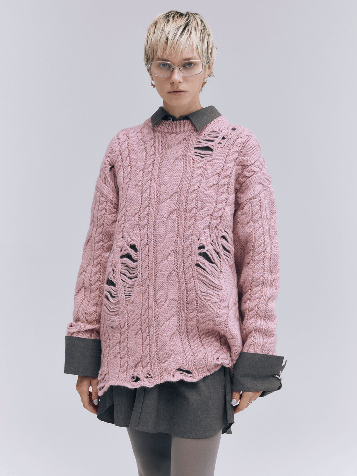 DAMAGE CABLE KNIT(F WHITE): TOPSjosemoon