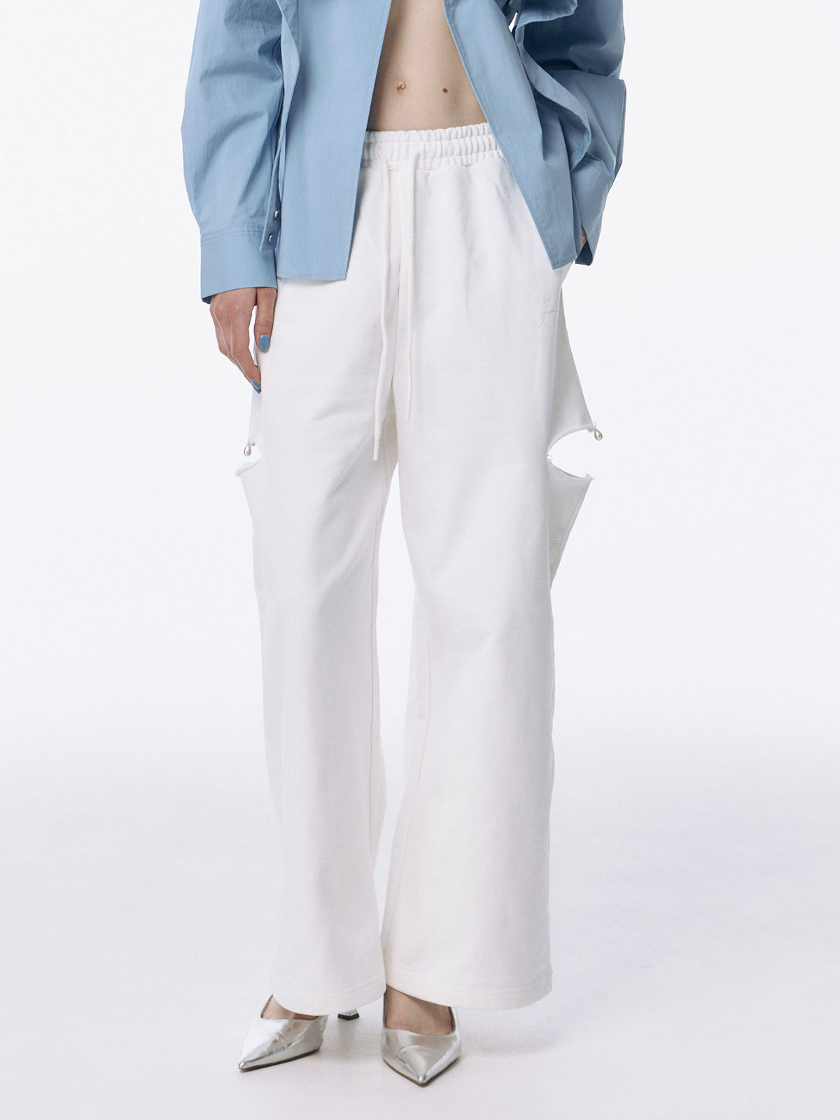 SLIT SWEAT PANTS with PEARL