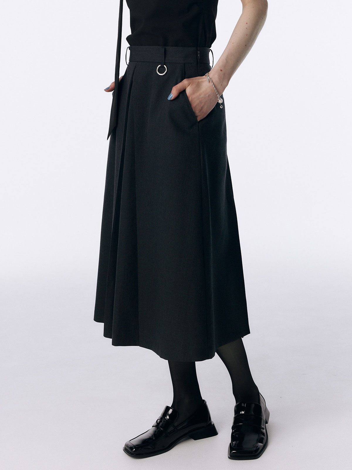 TWILL WOOL MIDI SKIRT