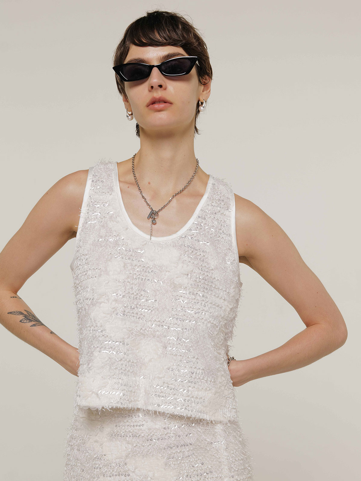 LAYERED JACQUARD BLOUSE